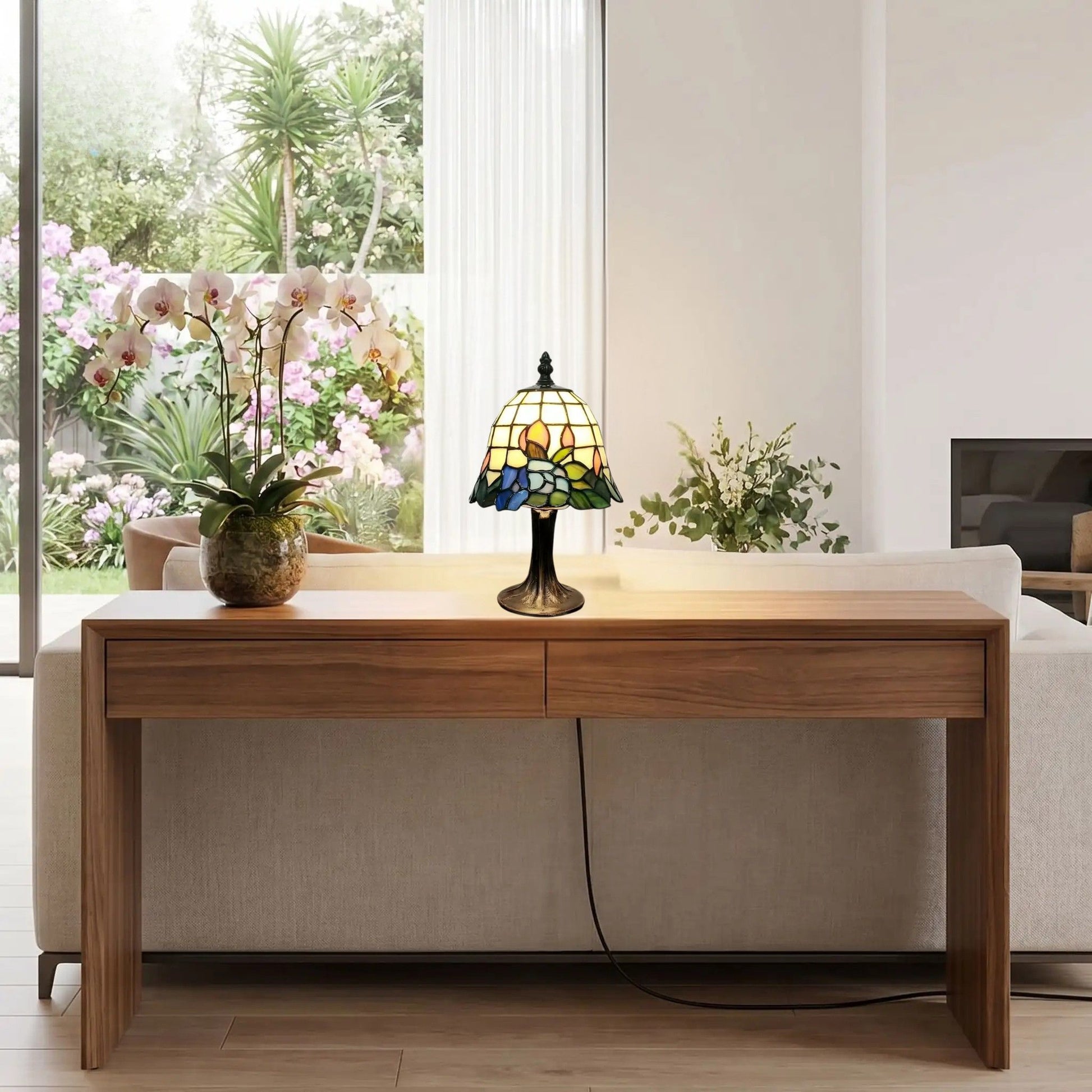 lampe table sejour avec fleur tiffany floral