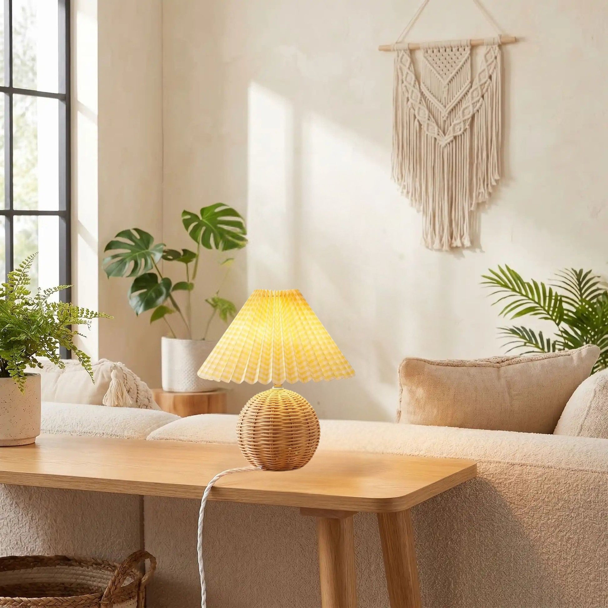 lampe table sejour boheme rotin et bambou tresse