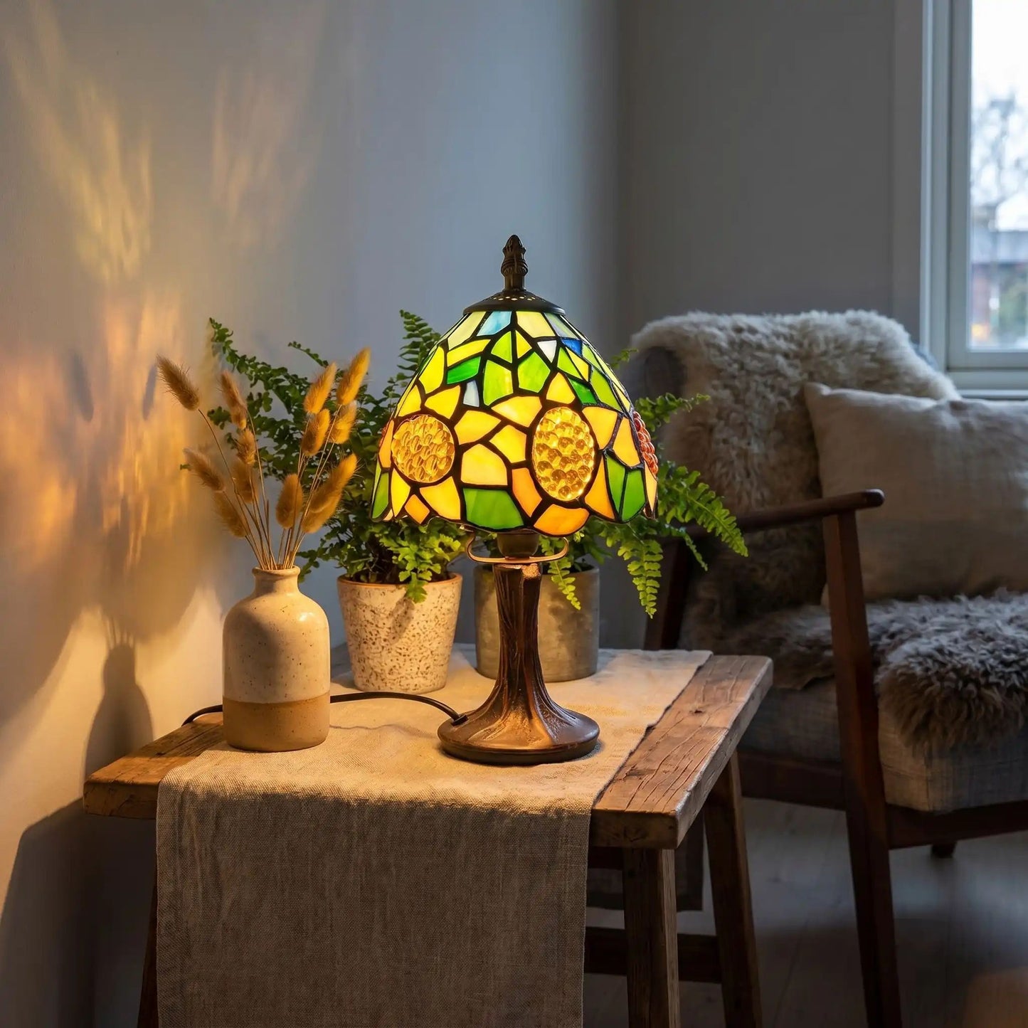 lampe table sejour soiree tiffany tournesol
