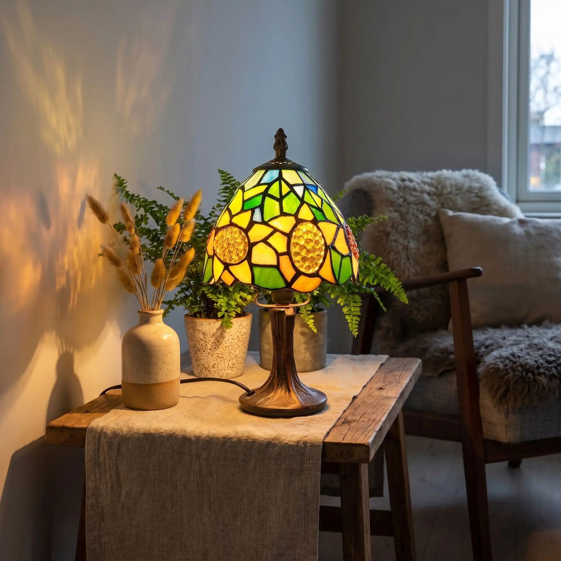 lampe table sejour soiree tiffany tournesol