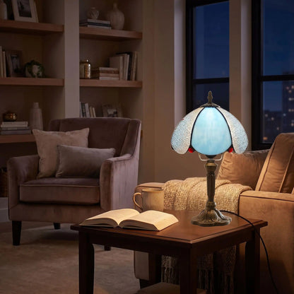 lampes à poser sejour durant nuit style tiffany vitrail givre bleu et blanc