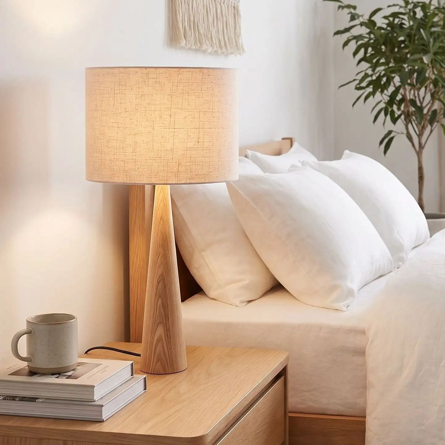 lampes à poser sur table chevet vu rapproche scandinave frene lin