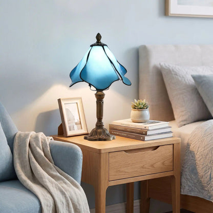 lampes à poser table chevet style tiffany vitrail petale bleu