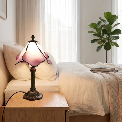 lampes à poser table chevet style tiffany vitrail petale rose
