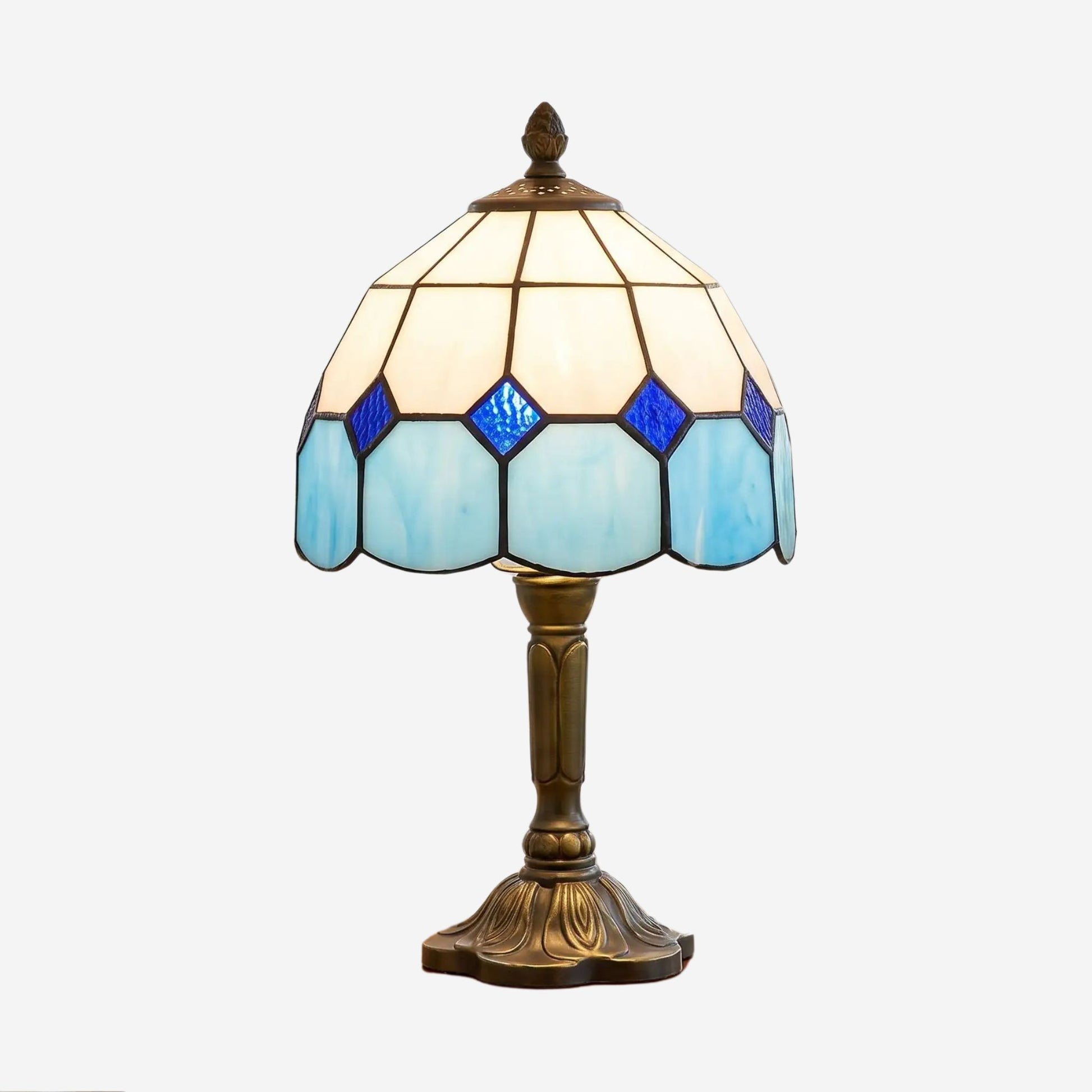lampes à poser variante produit style tiffany vitrail bleu et blanc