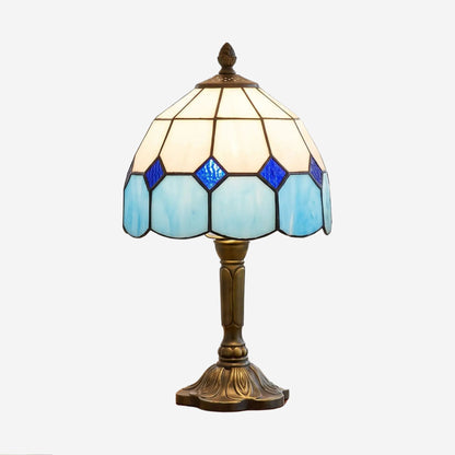 lampes à poser variante produit style tiffany vitrail bleu et blanc