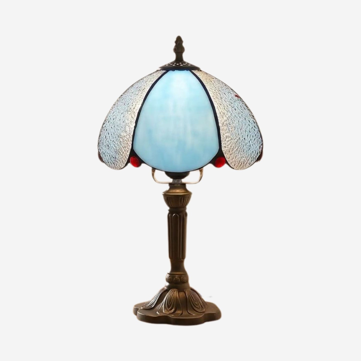 lampes à poser variante produit style tiffany vitrail givre bleu et blanc
