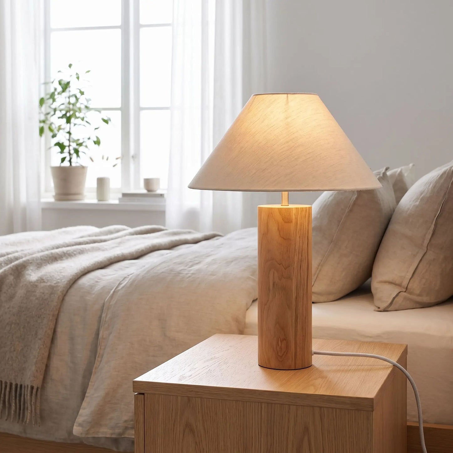 lampes de chevet chambre avec fenetre scandinave chene