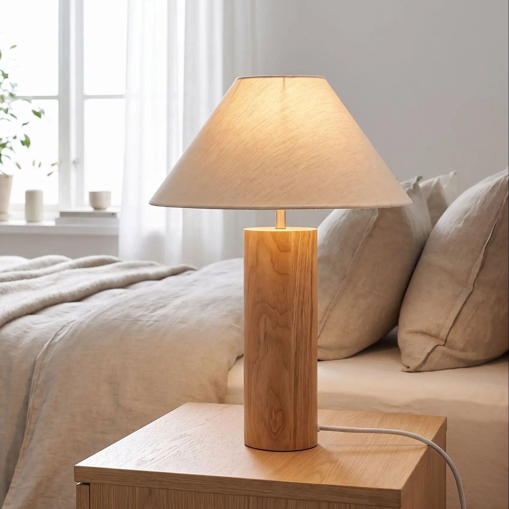 lampes de chevet chambre avec fenetre vu rapproche scandinave chene