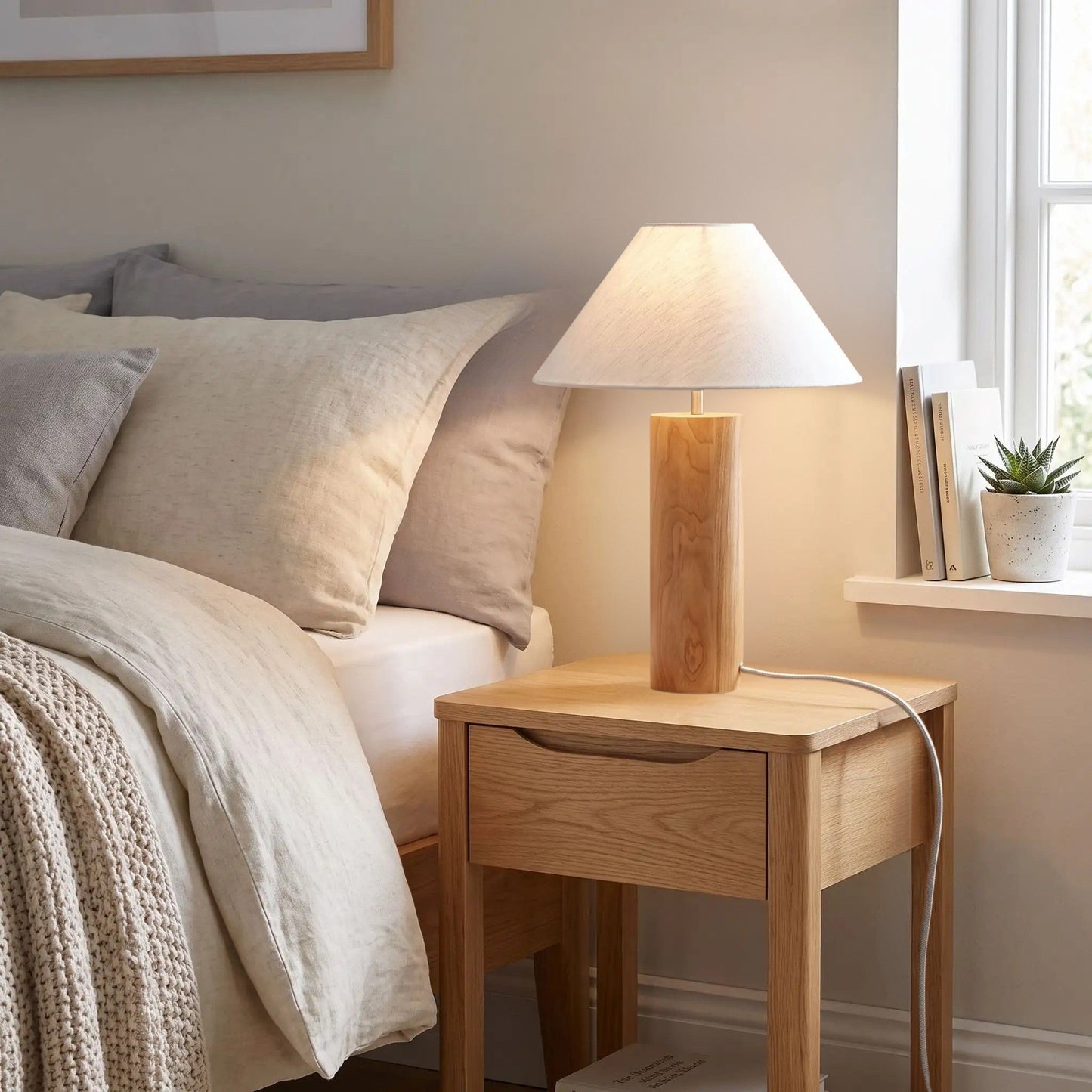 lampes de chevet chambre avec plante scandinave chene