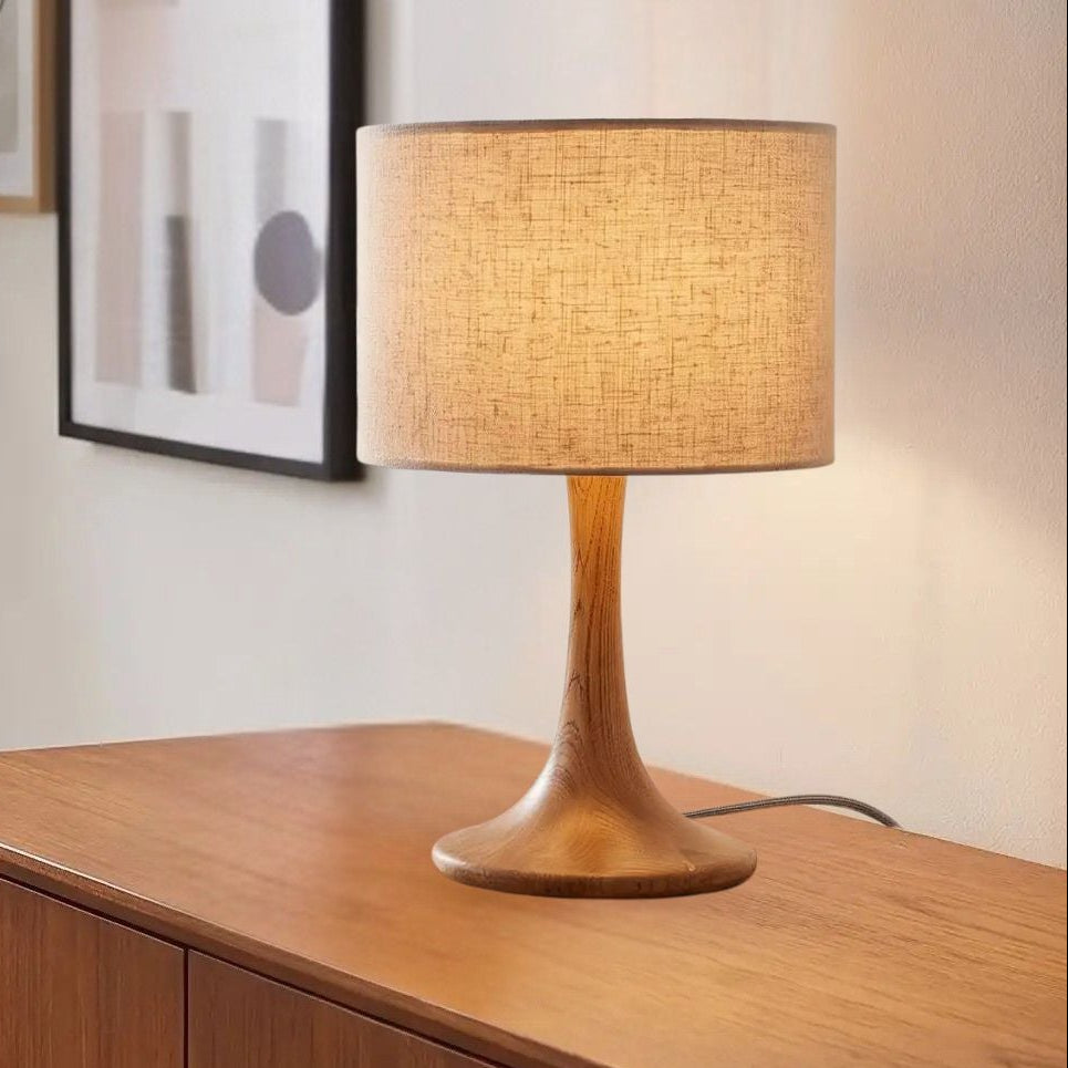 lampes de chevet console sejour avec plante vu rapproche scandinave mid-century bois