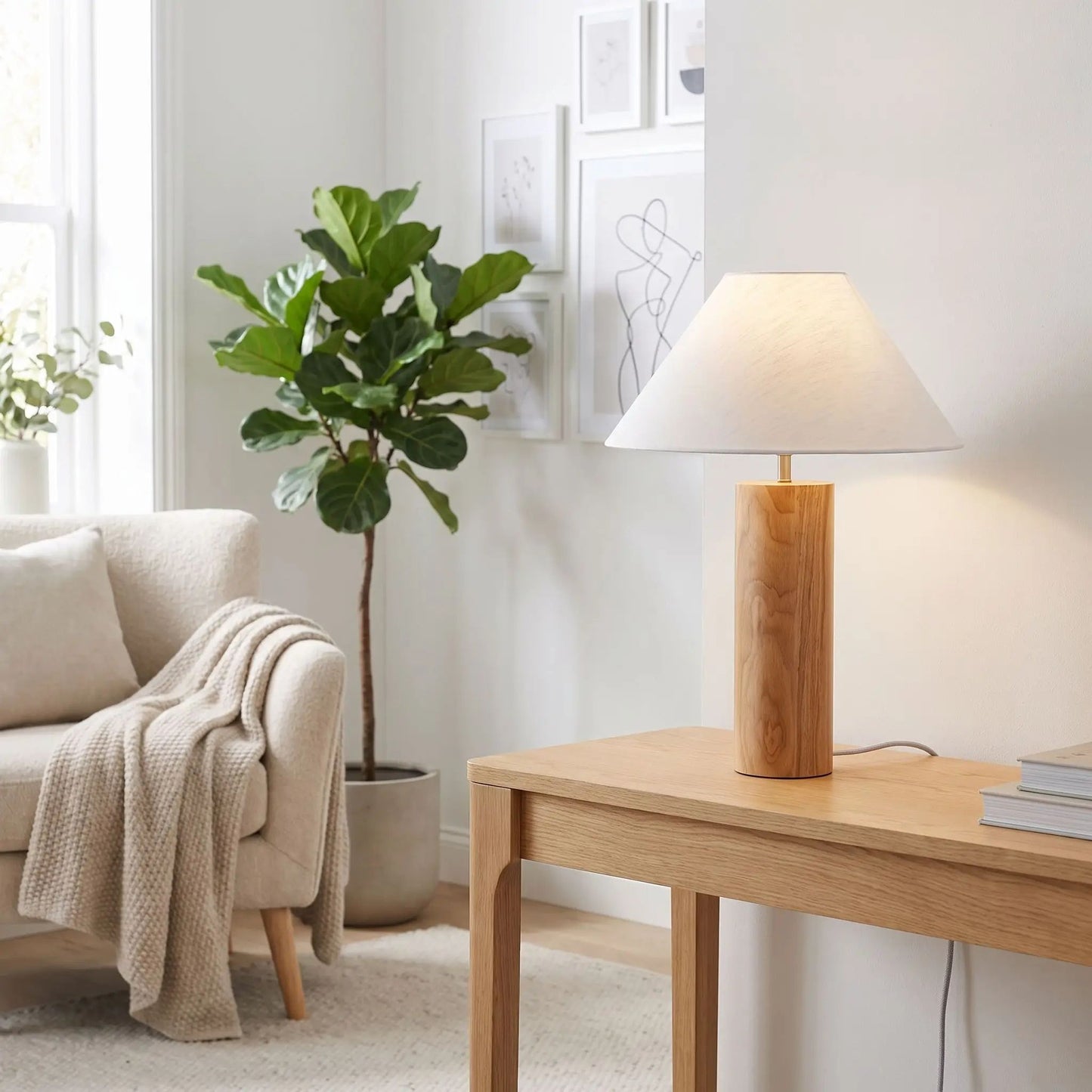 lampes de chevet console sejour scandinave chene