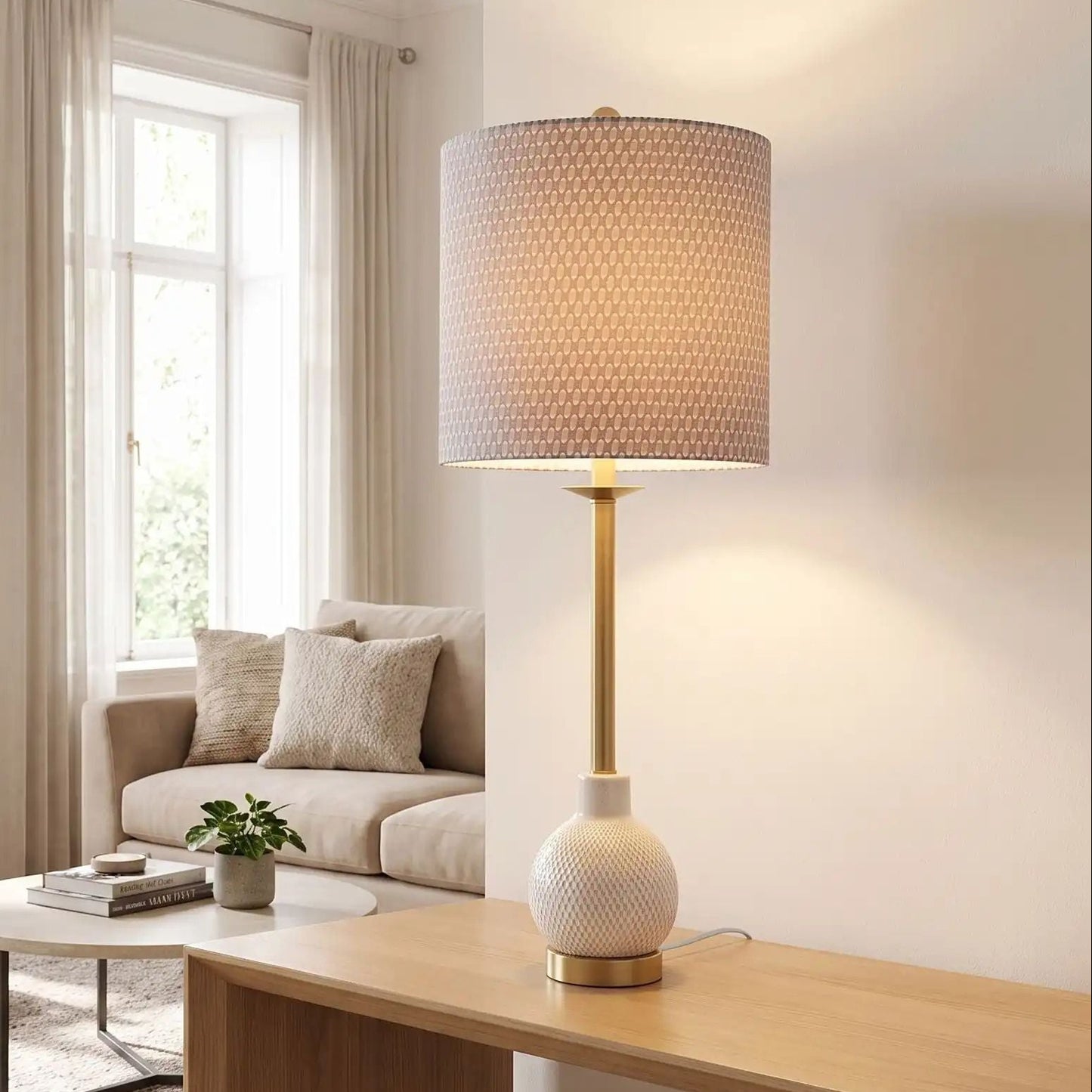 lampes de chevet console sejour vu rapproche moderne chic ceramique doree