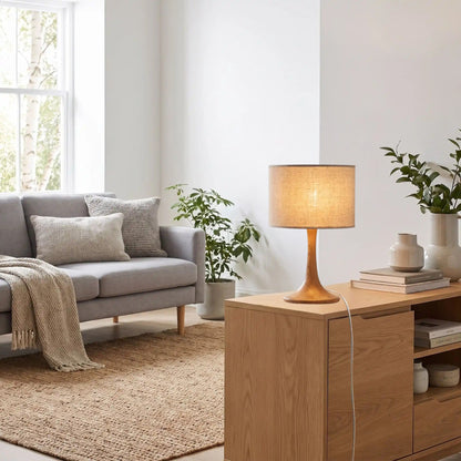 lampes de chevet dans salon scandinave mid century bois