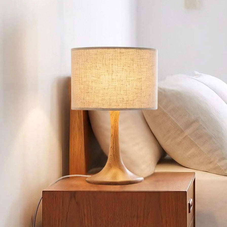 lampes de chevet sur table chambre vu rapproche scandinave mid-century bois