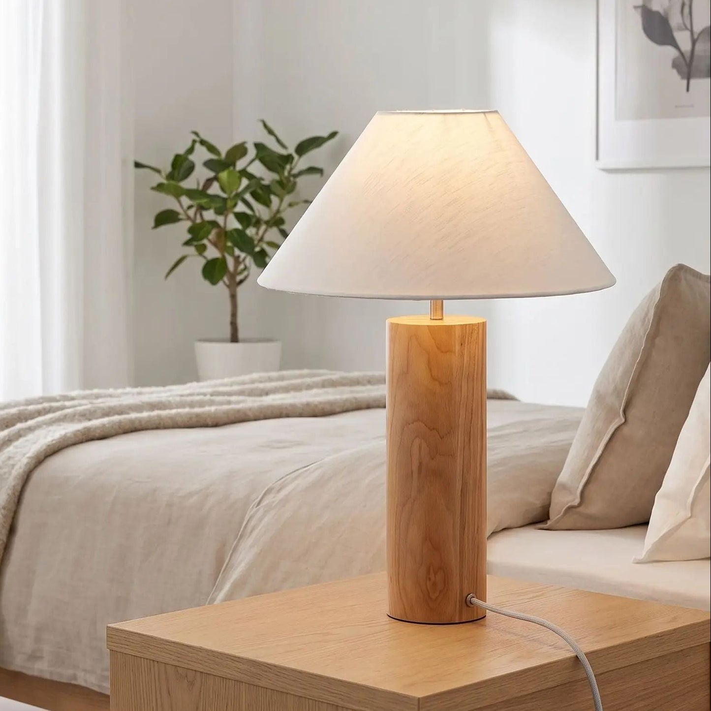lampes de chevet sur table chevet vu rapproche scandinave chene