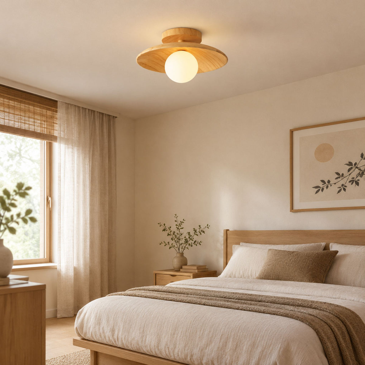plafonnier bois design japandi naturel chambre