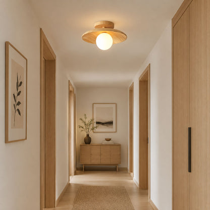 plafonnier bois design japandi naturel couloir