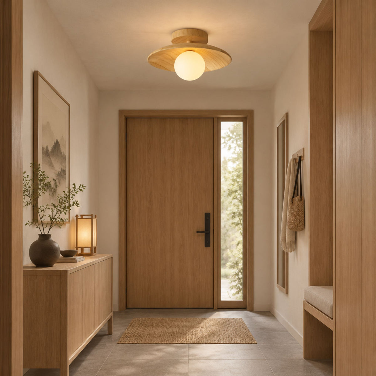 plafonnier bois design japandi naturel entree