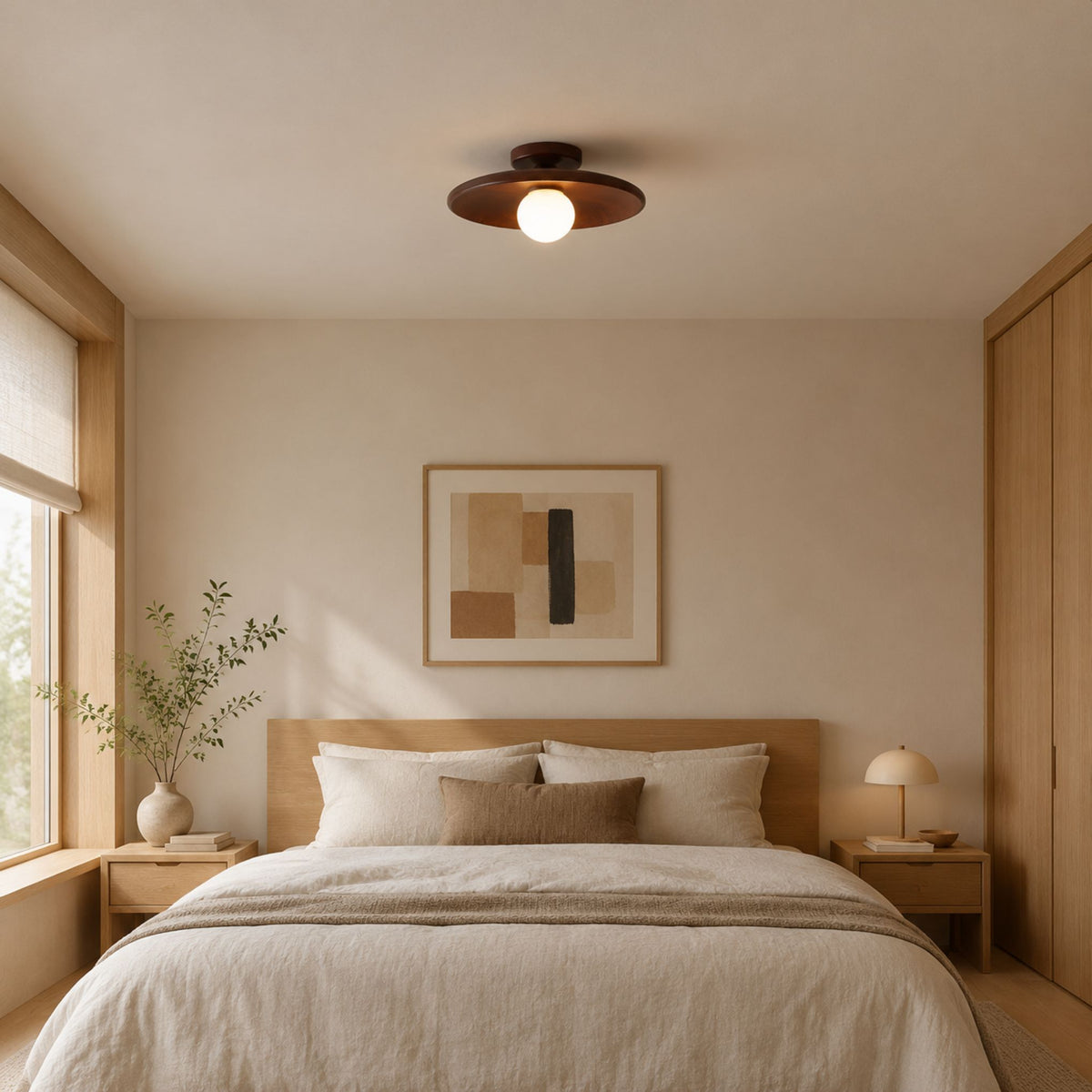 plafonnier bois design japandi noyer chambre