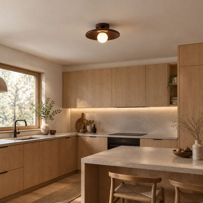 plafonnier bois design japandi noyer cuisine