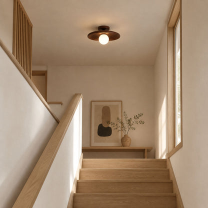 plafonnier bois design japandi noyer escalier