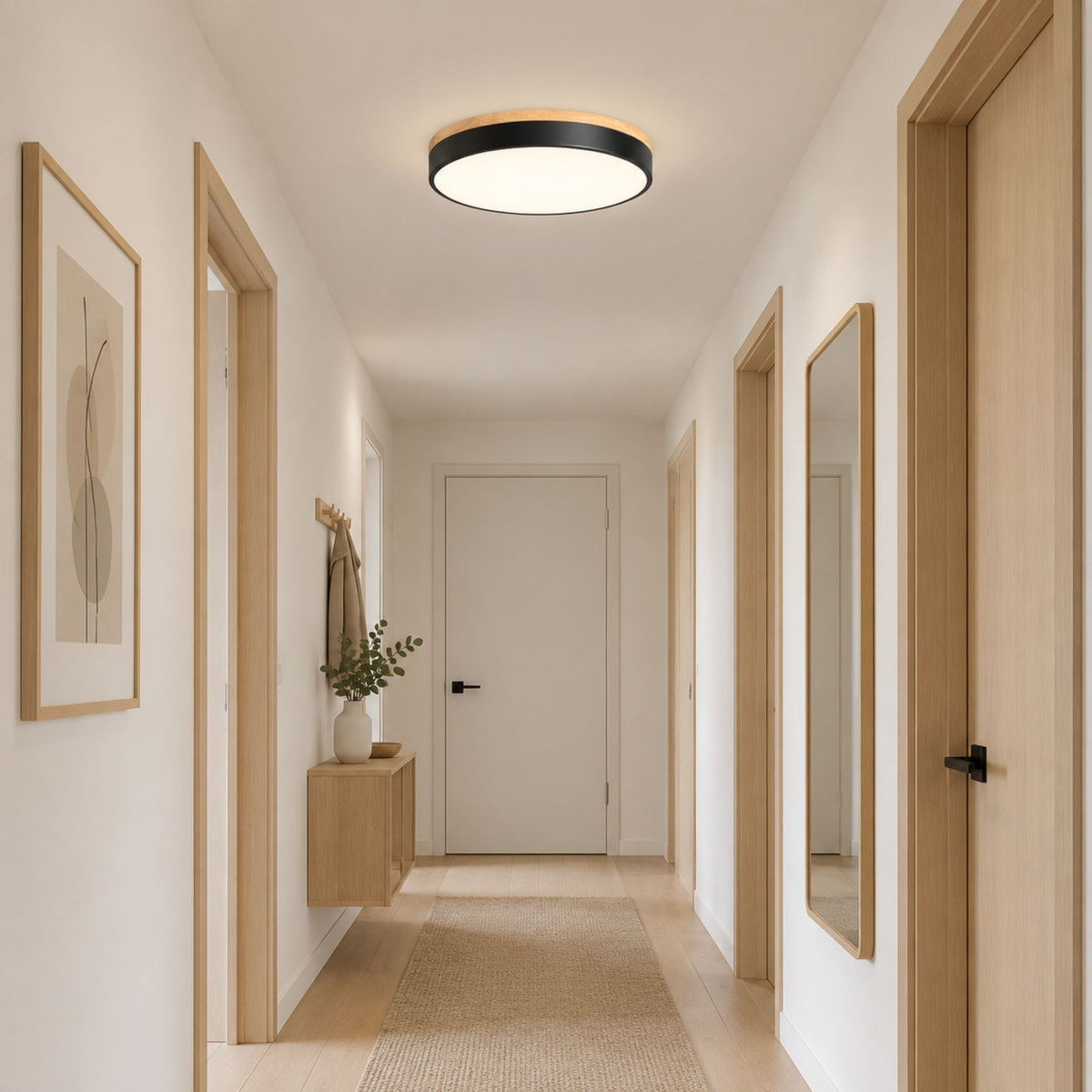 plafonnier bois design naturel nordique noir couloir