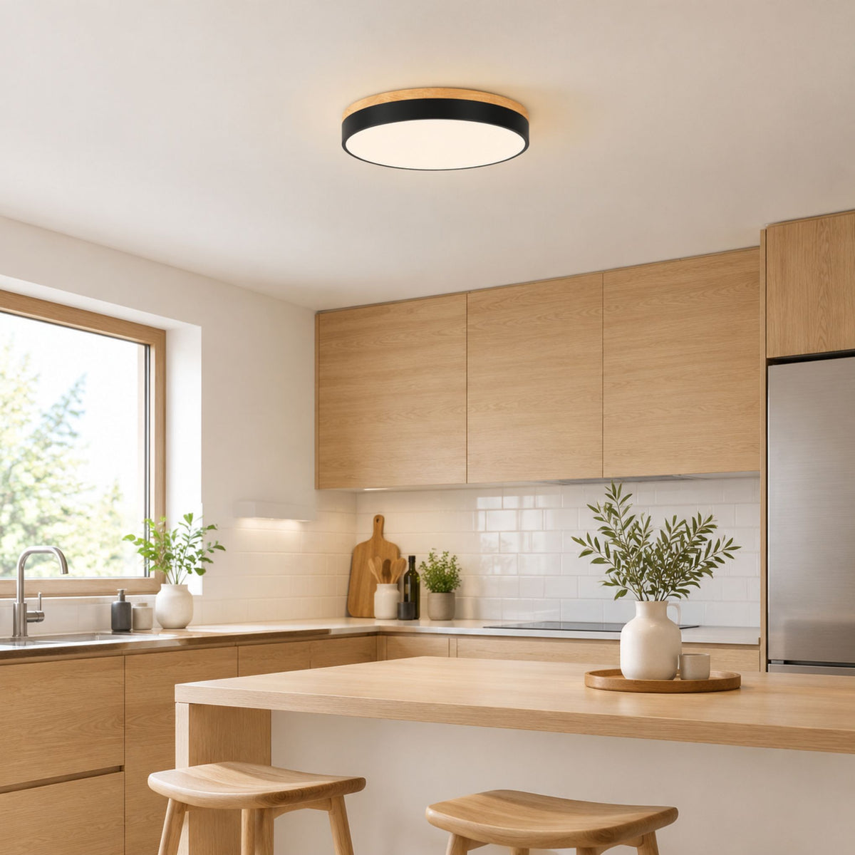 plafonnier bois design naturel nordique noir cuisine
