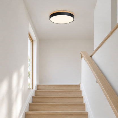 plafonnier bois design naturel nordique noir escalier