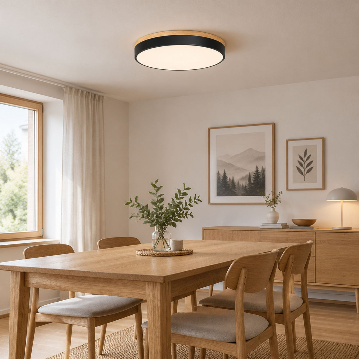 plafonnier bois design naturel nordique noir salle manger