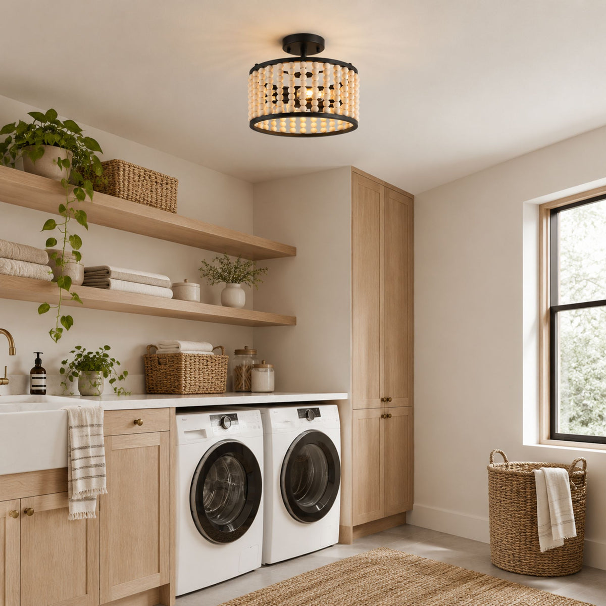 plafonnier bois farmhouse perles boheme buandrie