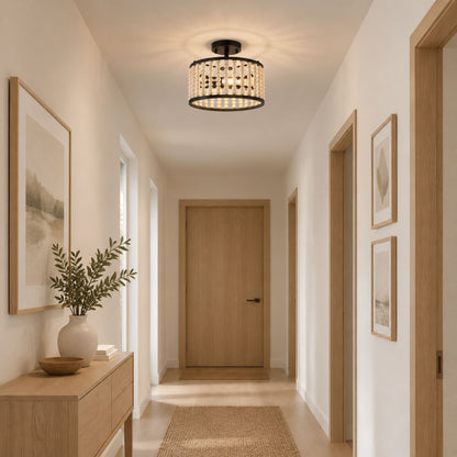 plafonnier bois farmhouse perles boheme couloir