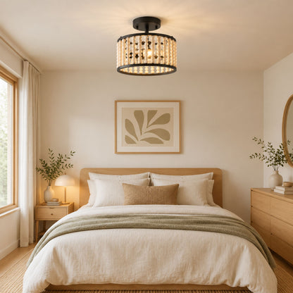 plafonnier bois farmhouse perles boheme interieur chambre