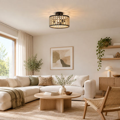 plafonnier bois farmhouse perles boheme sejour