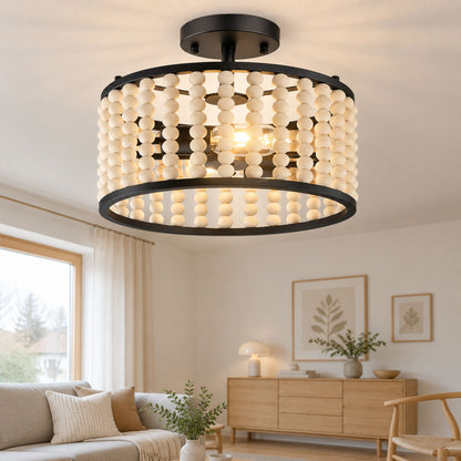 plafonnier bois farmhouse perles boheme vue rapproche