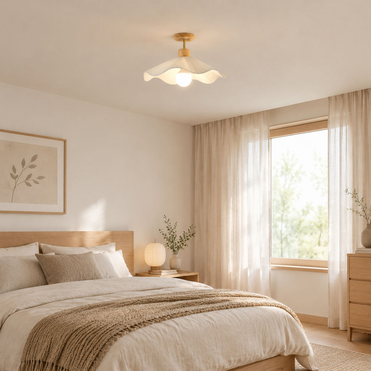 plafonnier bois japandi fleur de lotus chambre