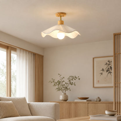 plafonnier bois japandi fleur de lotus interieur sejour