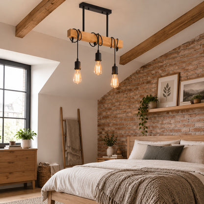 plafonnier bois loft industriel cosy chambre