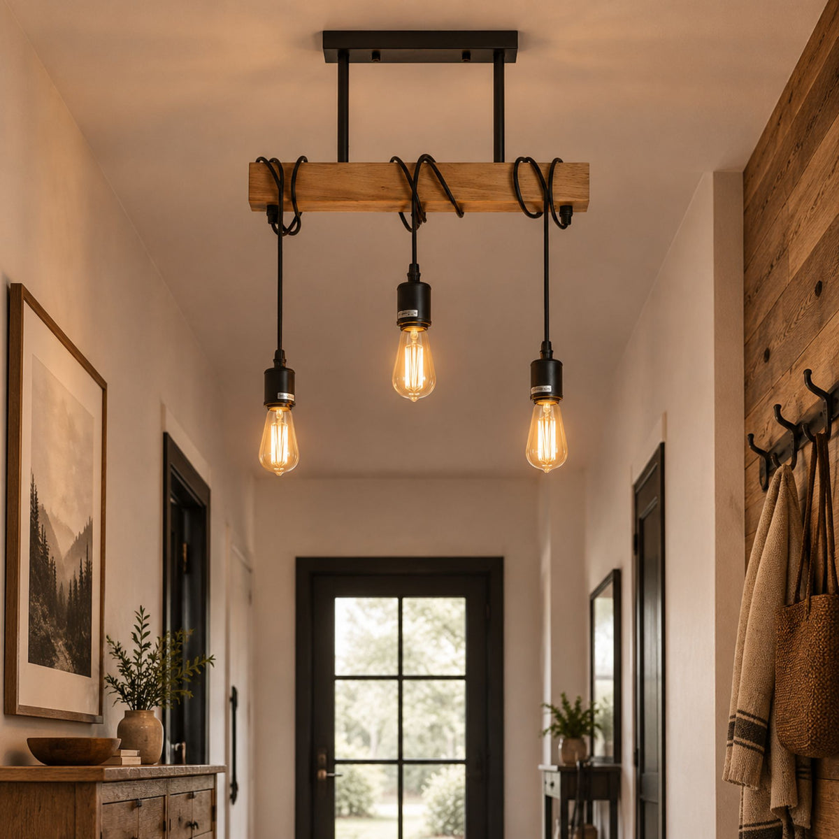 plafonnier bois loft industriel cosy plafond entree