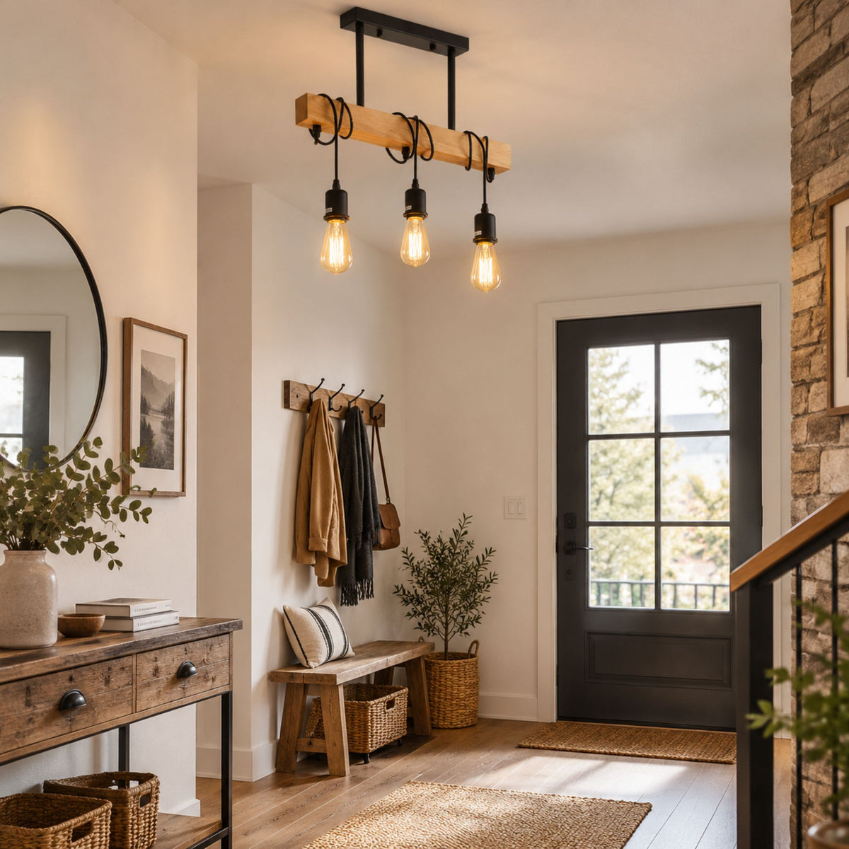 plafonnier bois loft industriel cosy salle entree