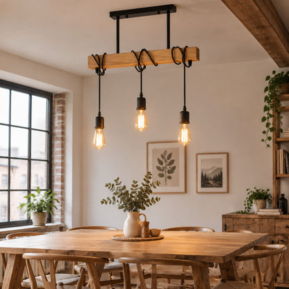 plafonnier bois loft industriel cosy salle manger