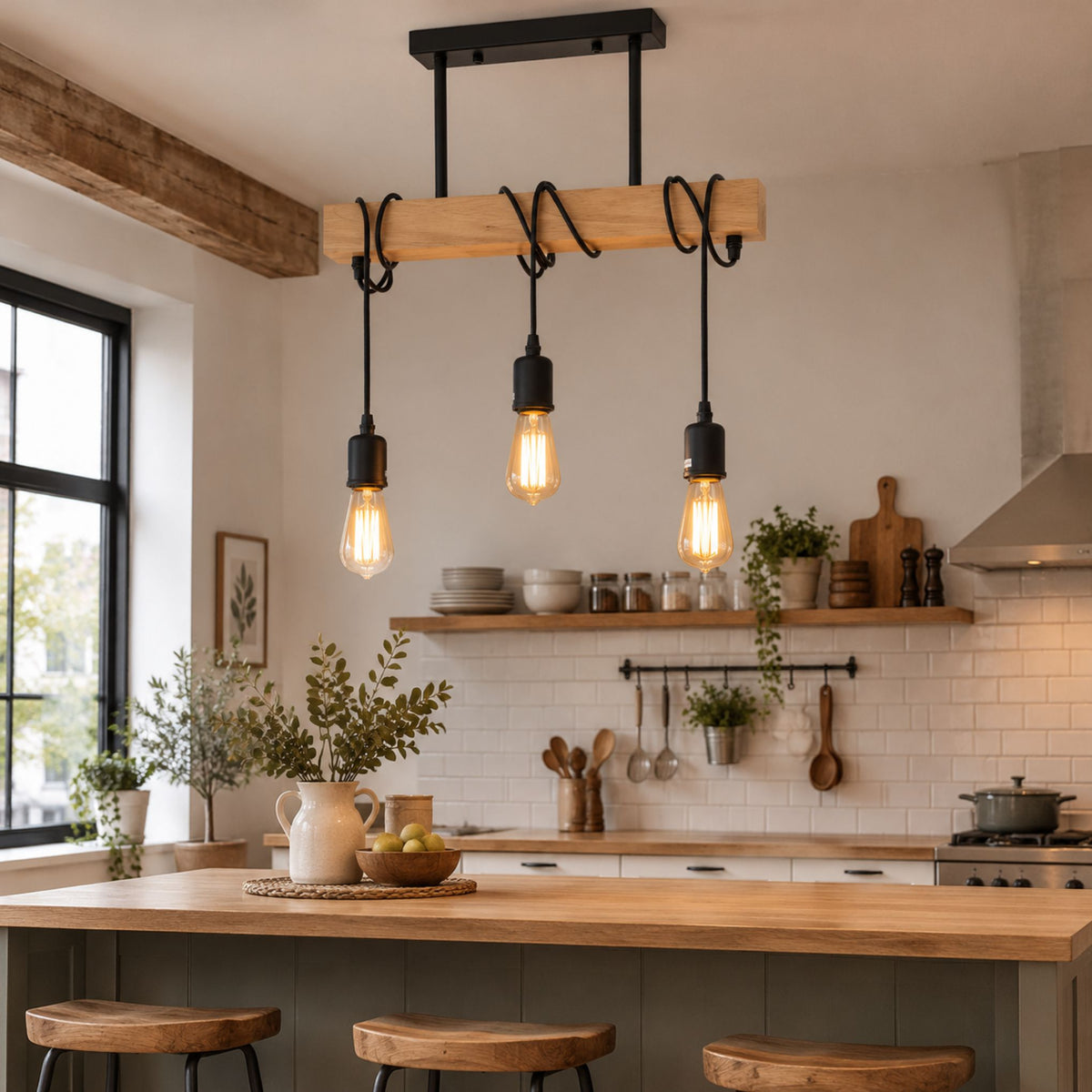 plafonnier bois loft industriel cosy