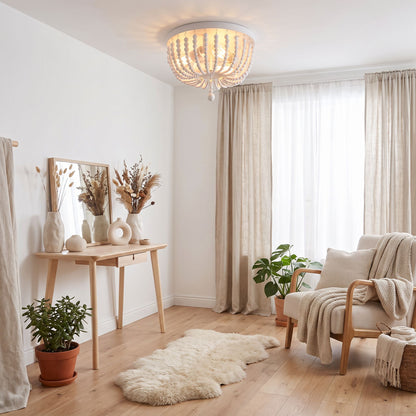 plafonnier bois perles boheme chic blanc boudoir