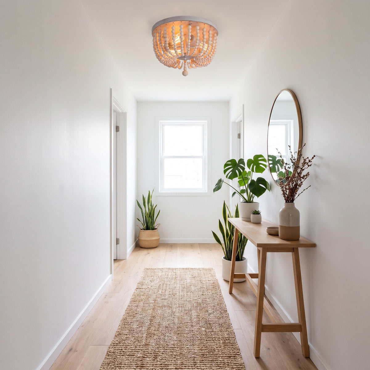 plafonnier bois perles boheme chic bois naturel couloir