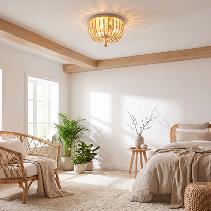 plafonnier bois perles boheme chic naturel chambre