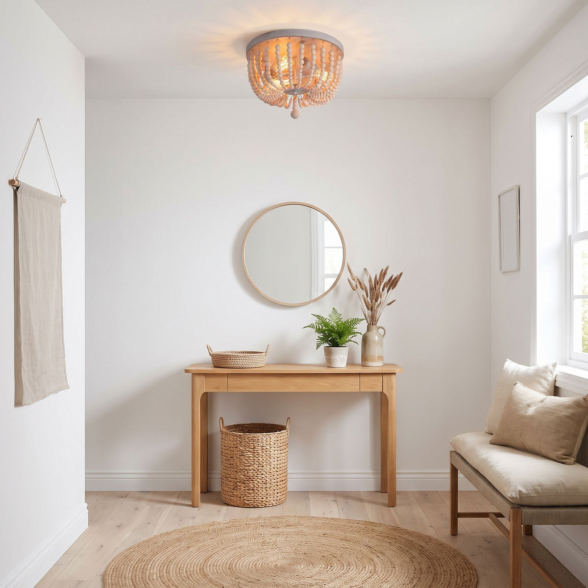 plafonnier bois perles boheme chic naturel couloir