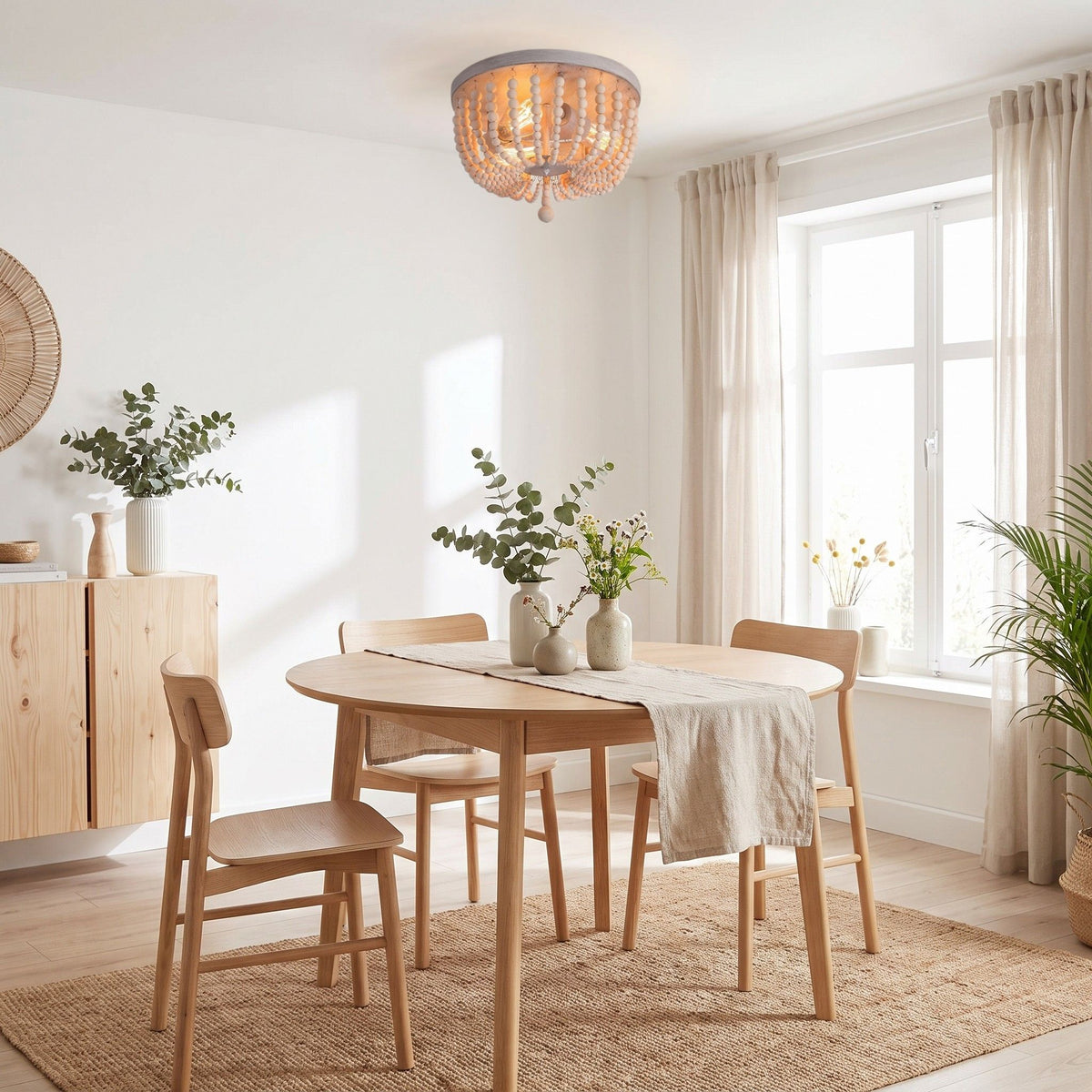 plafonnier bois perles boheme chic naturel salle manger