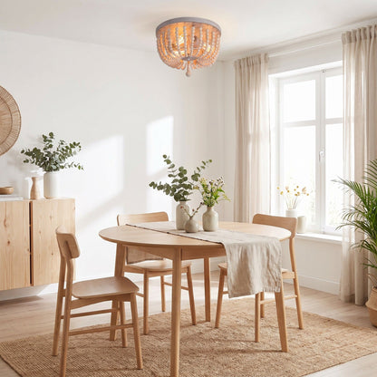 plafonnier bois perles boheme chic naturel salle manger