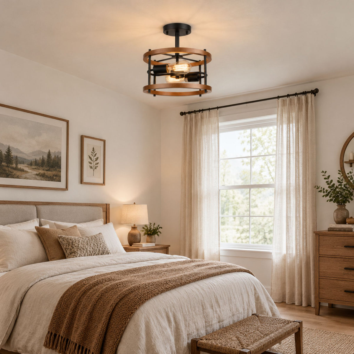 plafonnier bois rustique chaleureux acajou chambre