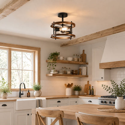 plafonnier bois rustique chaleureux acajou cuisine